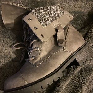Grey fold over combat boot